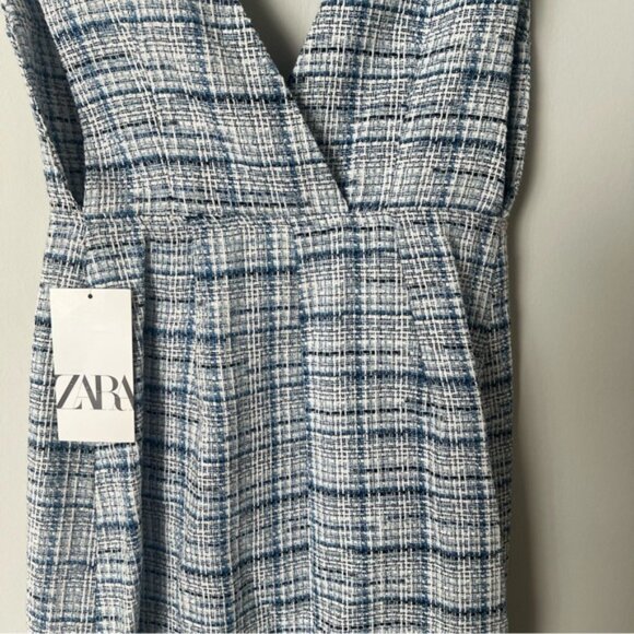 NWT ZARA Doublebreasted Blue Tweed Pinafore Playsuit Dress - Picture 13 of 15